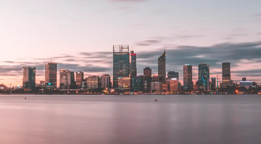 The Perth skyline across the Swan River seen from Kings Park