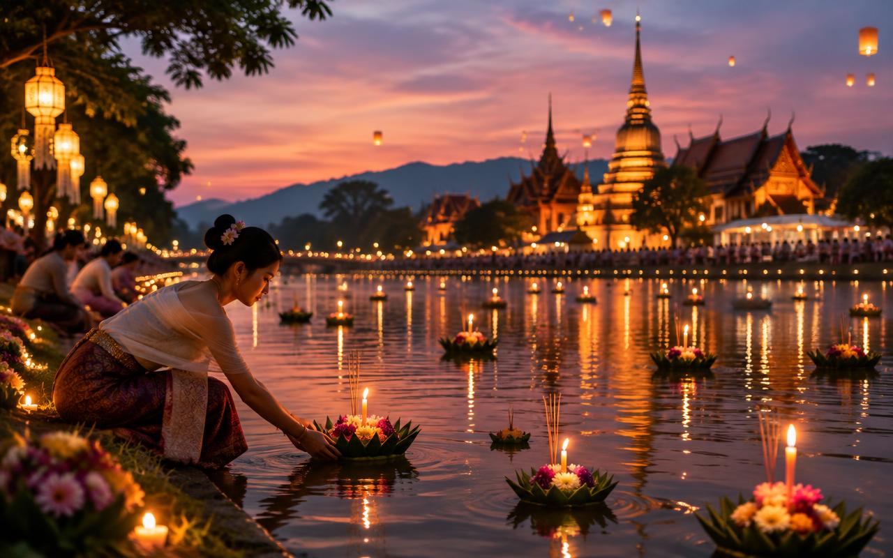 Loy Krathong travel illustration